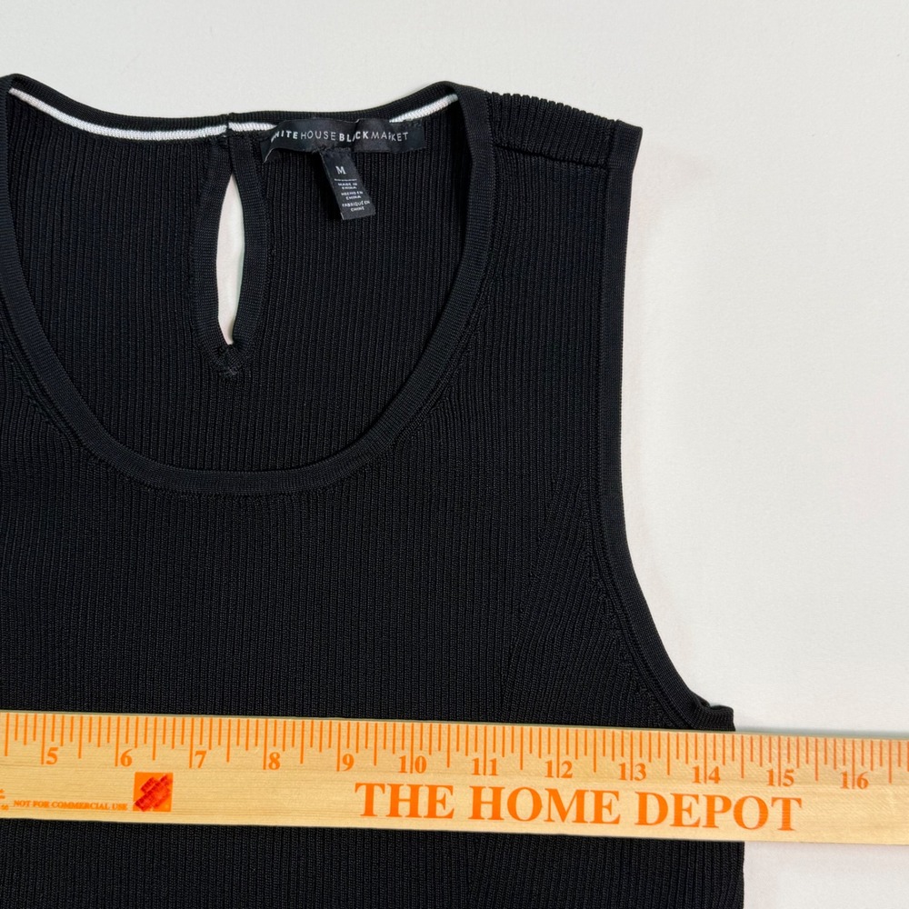 White House Black Market Black Ribbed Keyhole Sleeveless Knit Top Medium 805063 - Picture 8 of 9